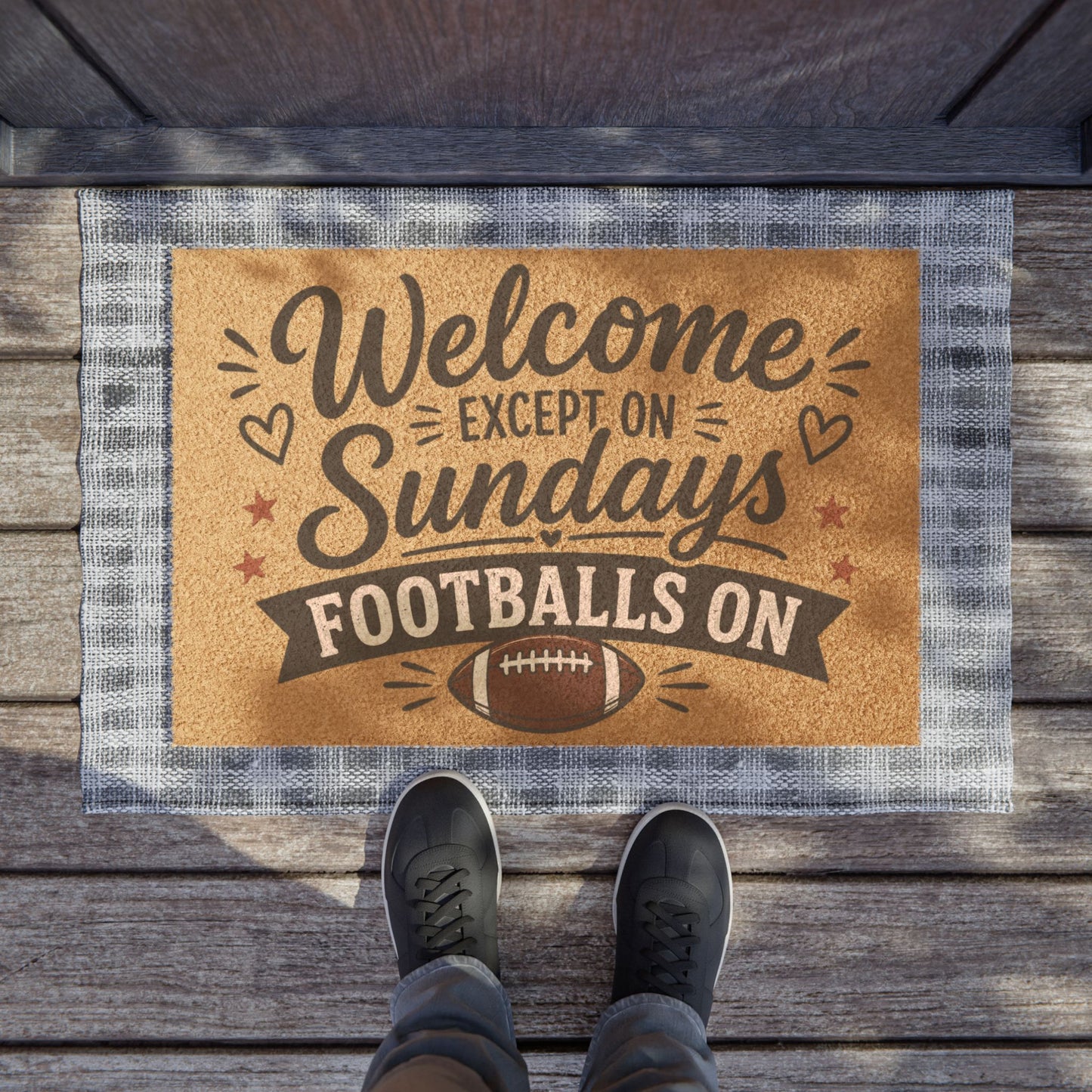 Doormat - "Welcome Except on Sundays, Football's On" Decorative Coir Welcome Mat
