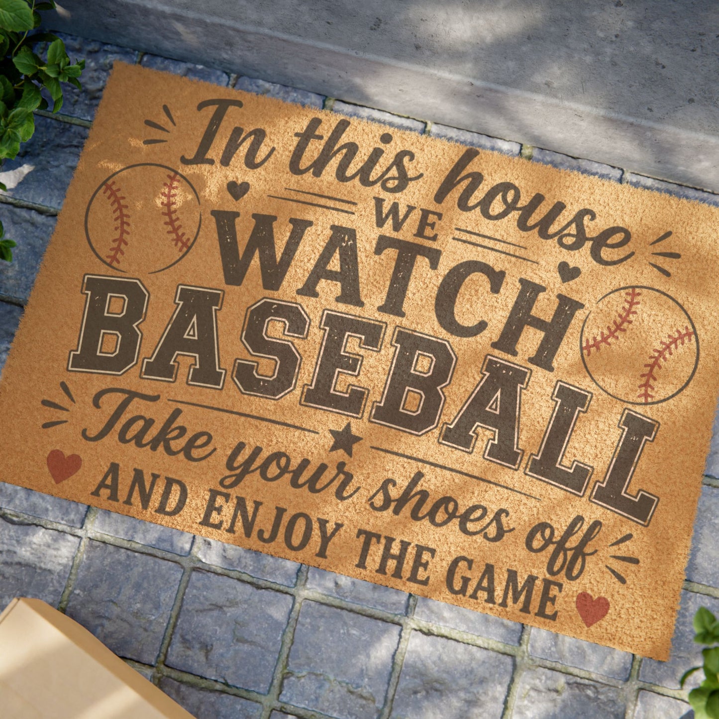 Doormat — 'In This House We Watch Baseball' Welcome Mat (Take Your Shoes Off)