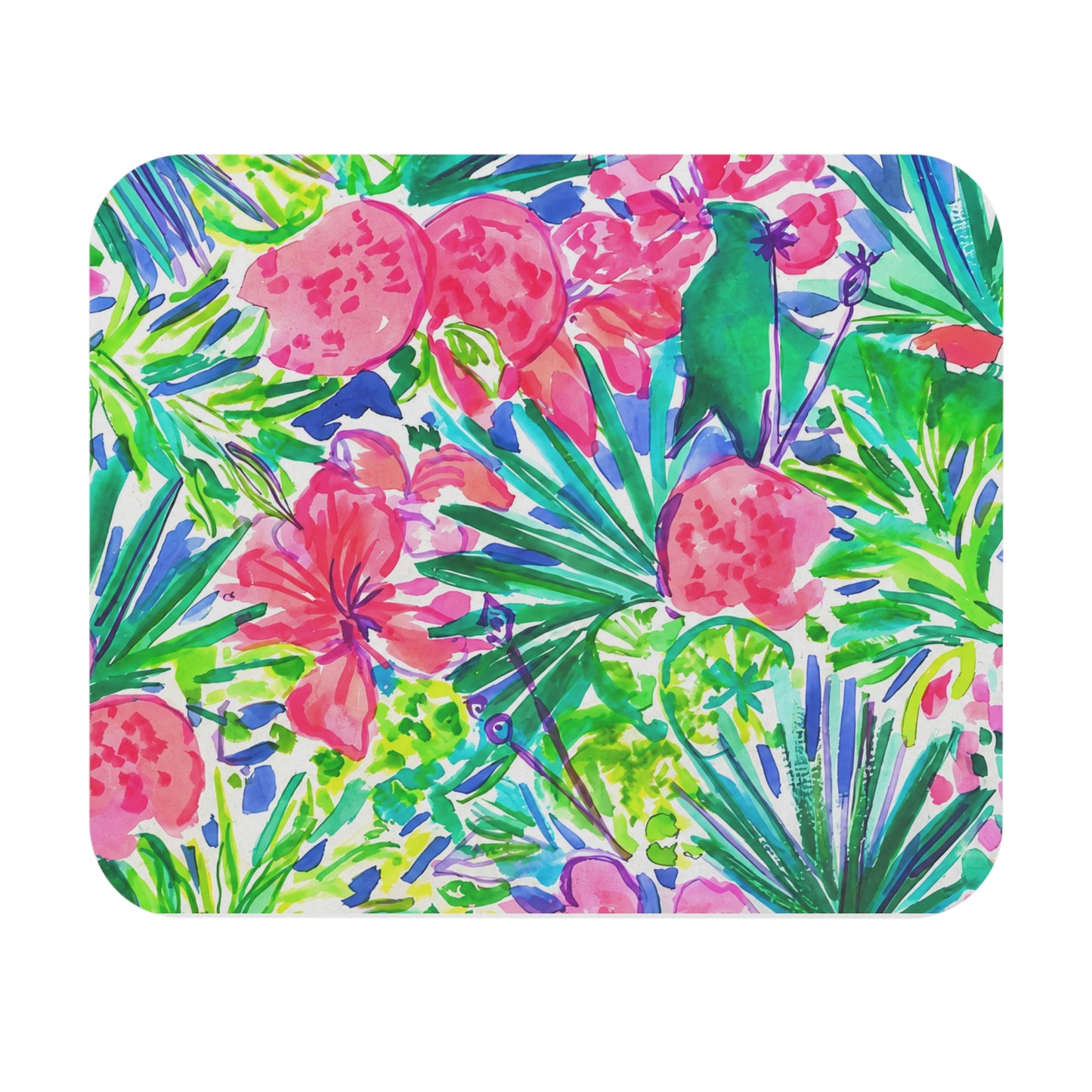 Tropical Watercolor Mouse Pad – Pink Pomegranate & Palm Desk Mat