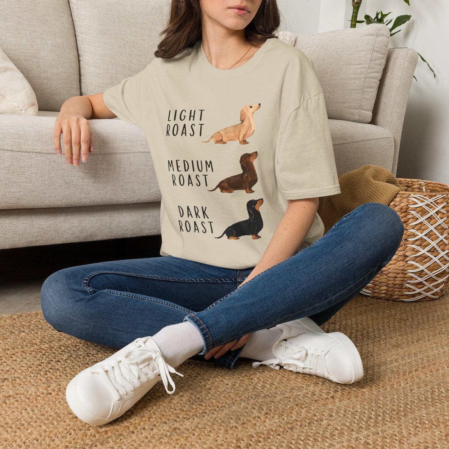Dachshund Coffee Roast T-Shirt — "Light Roast, Medium Roast, Dark Roast"
