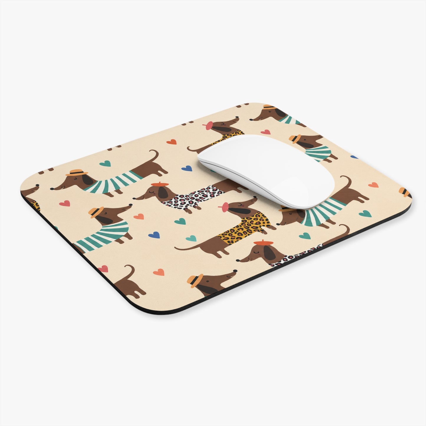 Dachshund Pattern Mouse Pad — Cute Wiener Dog Desk Mat with Hearts