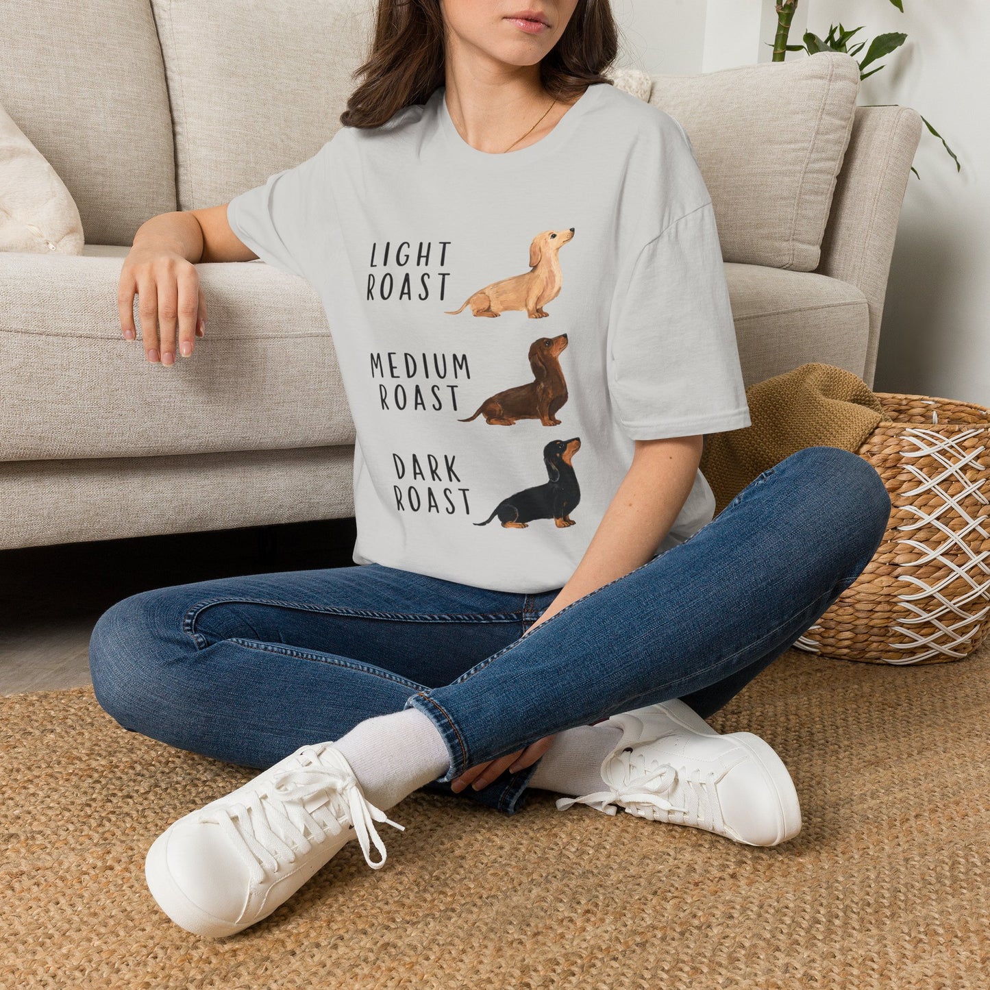 Dachshund Coffee Roast T-Shirt — "Light Roast, Medium Roast, Dark Roast"