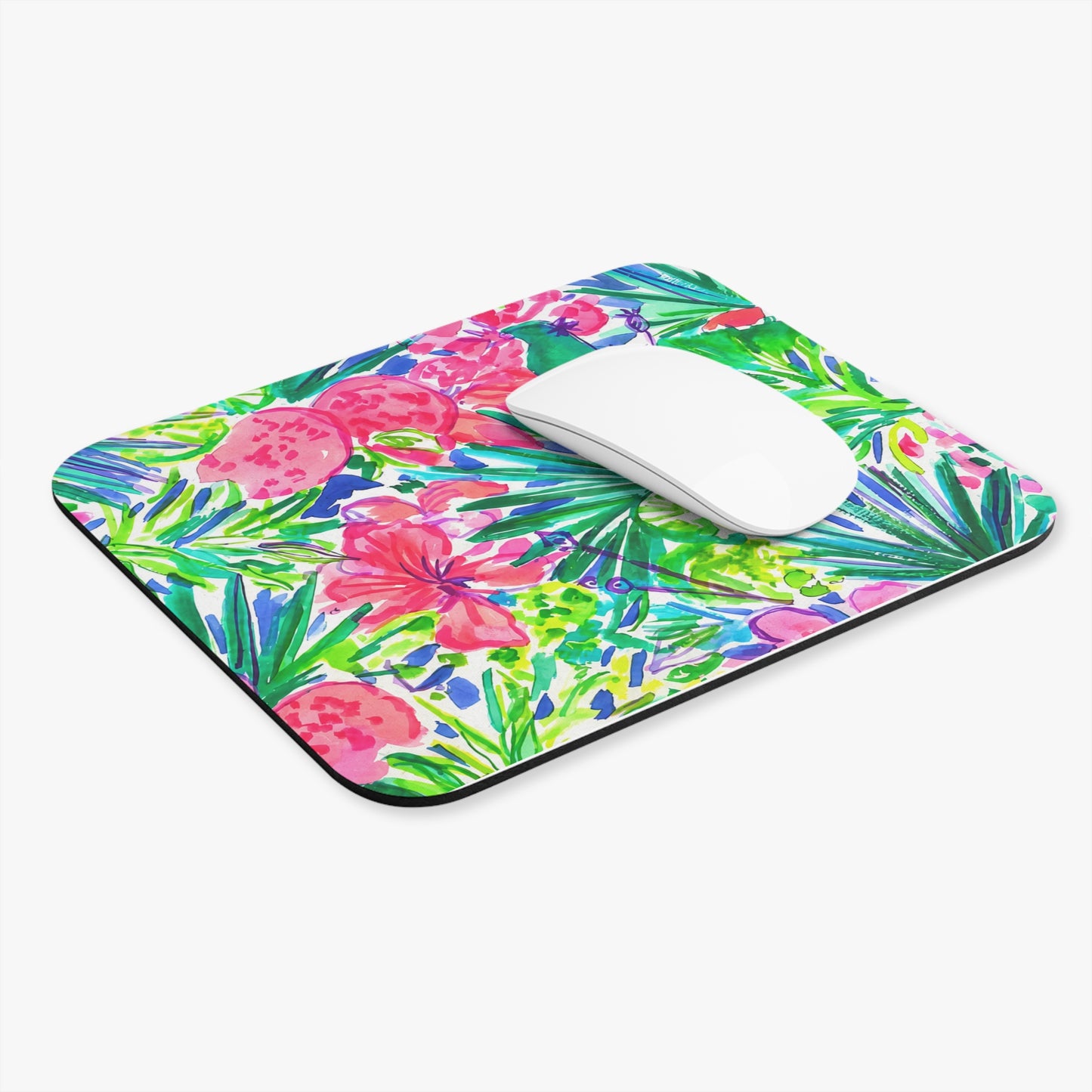 Tropical Watercolor Mouse Pad – Pink Pomegranate & Palm Desk Mat