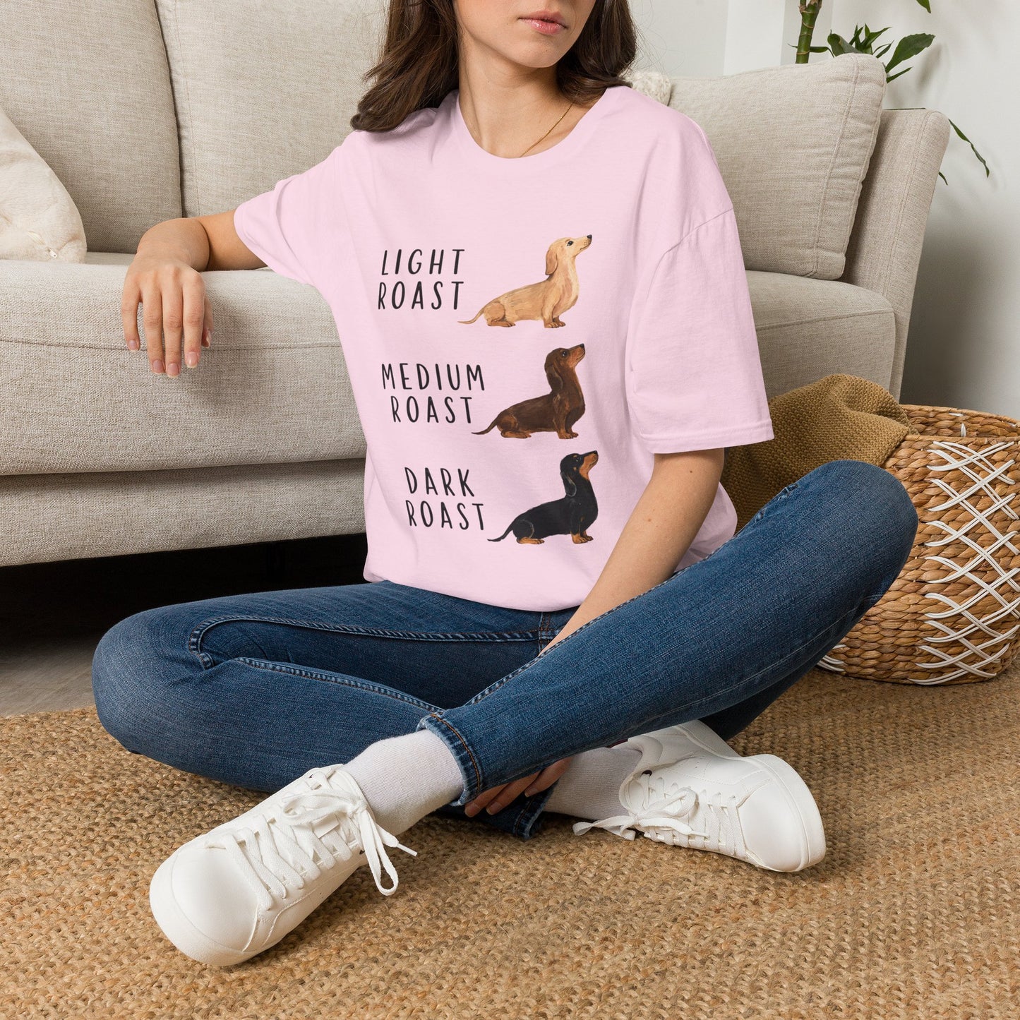Dachshund Coffee Roast T-Shirt — "Light Roast, Medium Roast, Dark Roast"