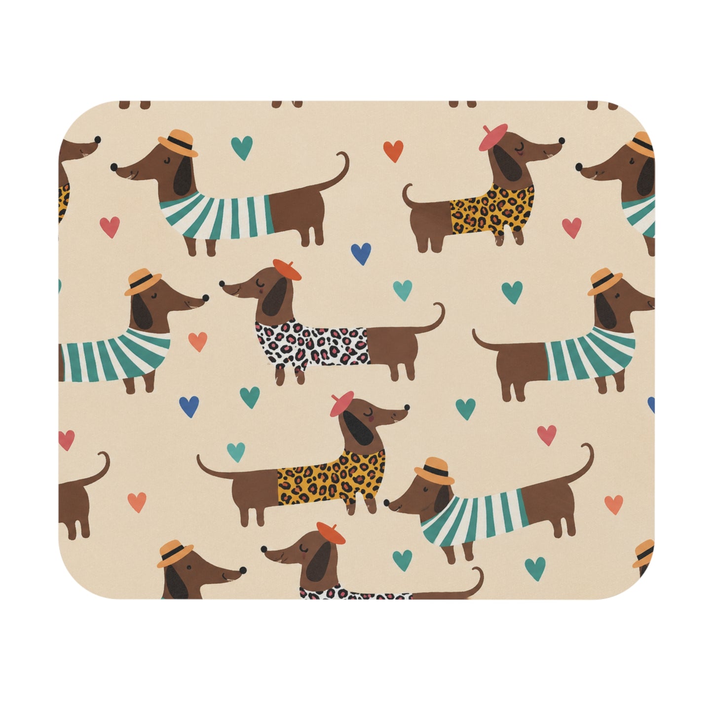 Dachshund Pattern Mouse Pad — Cute Wiener Dog Desk Mat with Hearts