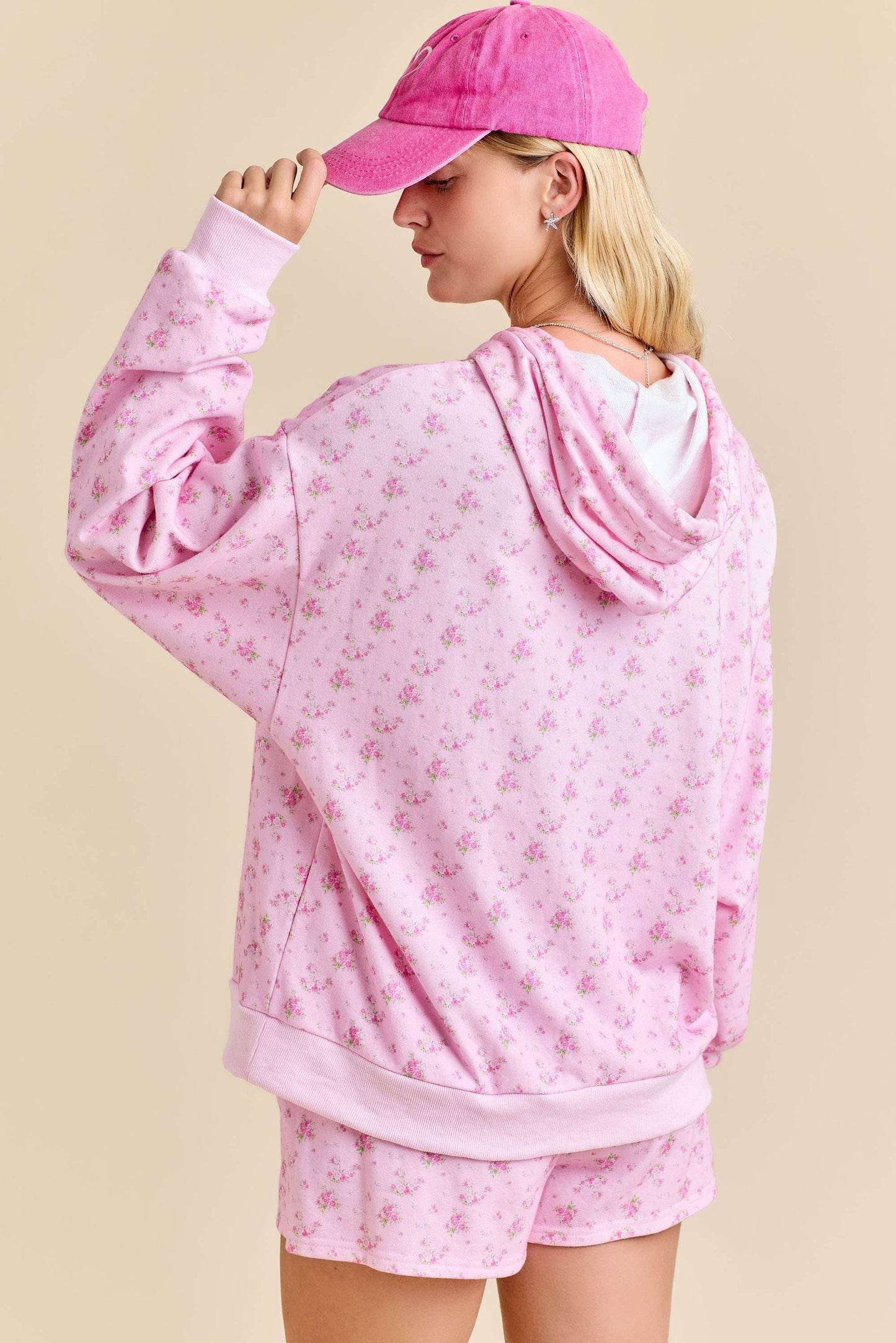Floral Printed Hoodie And Short Set