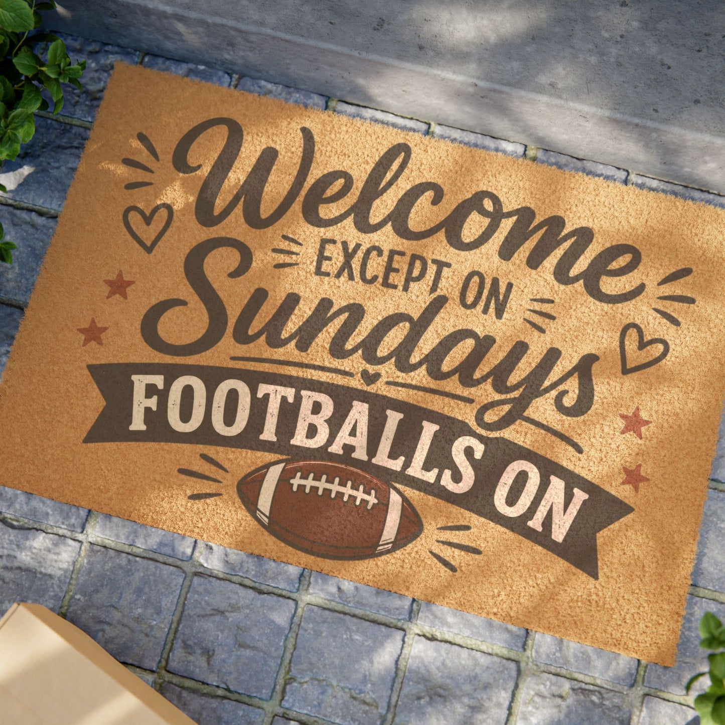 Doormat - "Welcome Except on Sundays, Football's On" Decorative Coir Welcome Mat
