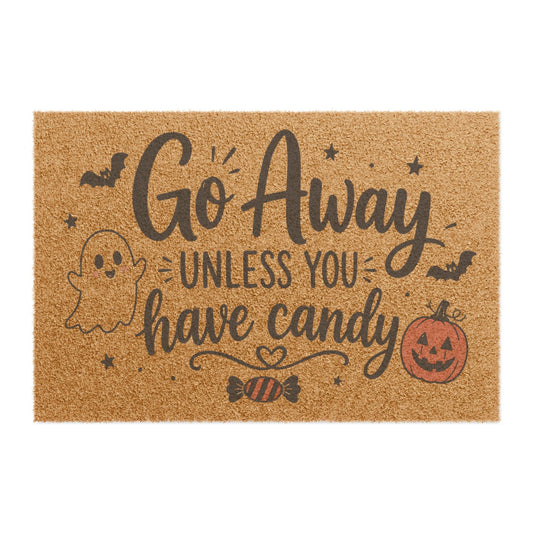 Halloween Doormat - "Go Away Unless You Have Candy" Welcome Mat with Pumpkin & Ghost