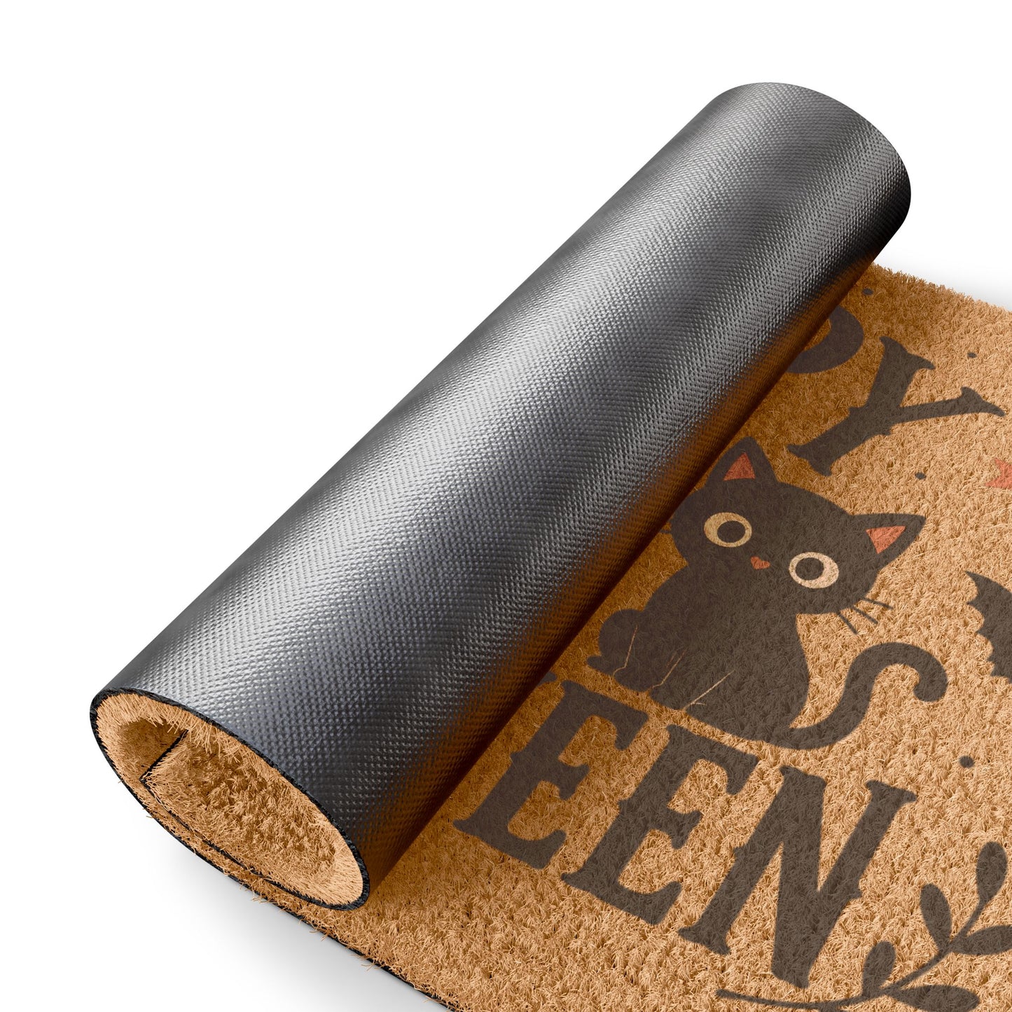 Happy Halloween Doormat — Cute Ghost, Pumpkin & Black Cat Welcome Mat
