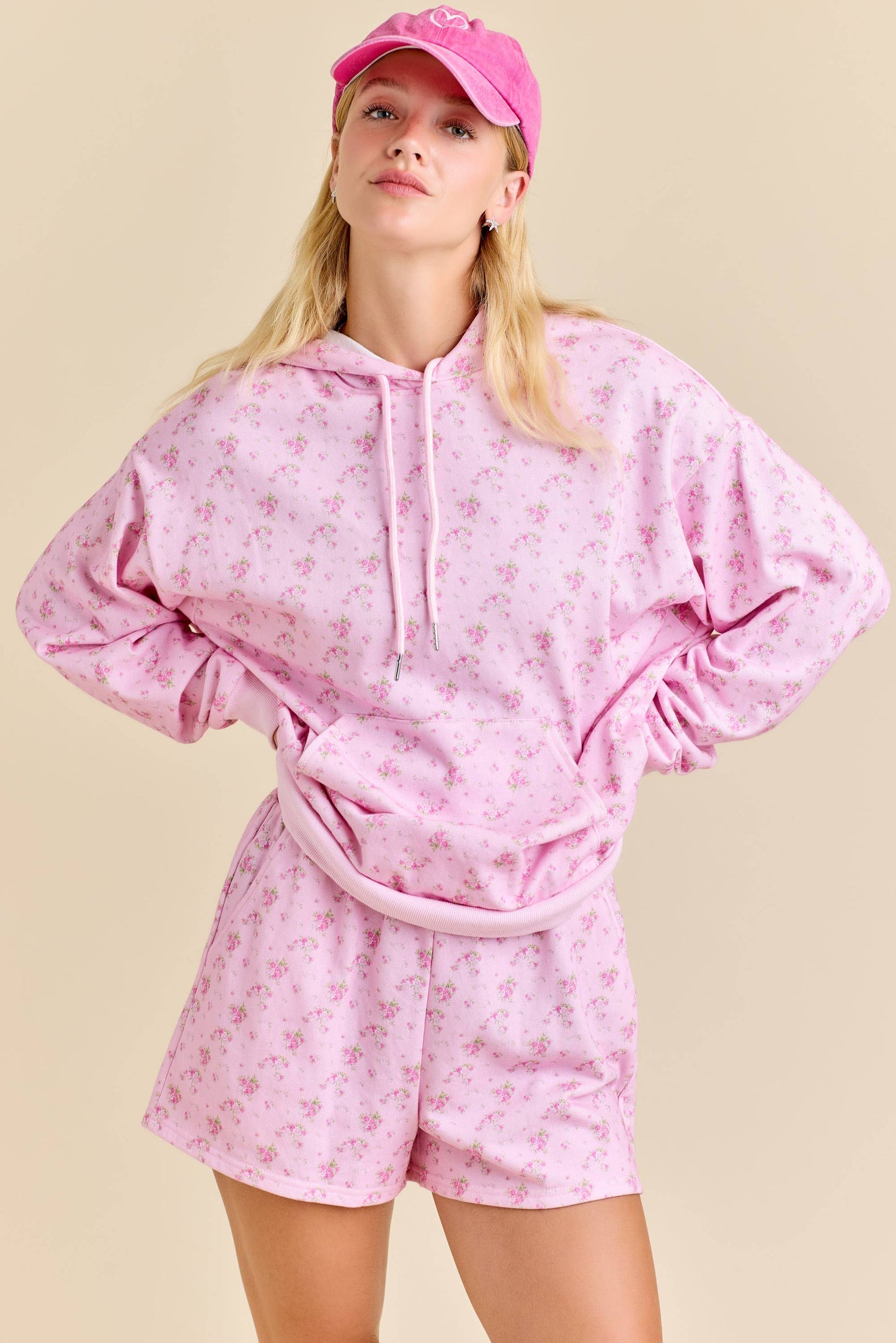 Floral Printed Hoodie And Short Set